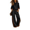 thumbnail image 2 of Clossjun Womens Cotton Linen Outfit Sets Two Piece Loose Fits Top & Side Stripe Long Pants Sets Casual Going Out Lounge Sets M, 2 of 5