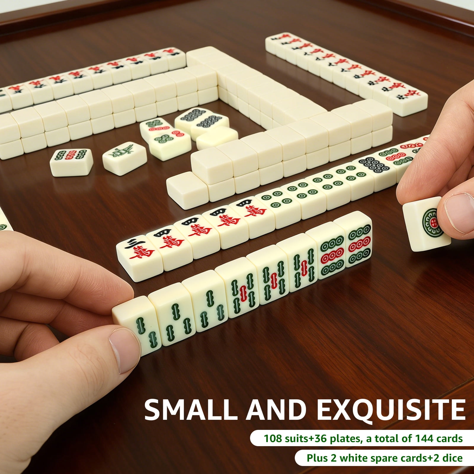 Threns Mini Mahjong Set Travel Mahjong Set Portable Chinese Traditional Board Game with 2 Dice and 146 Tiles for Leisure Travel Party Family Games