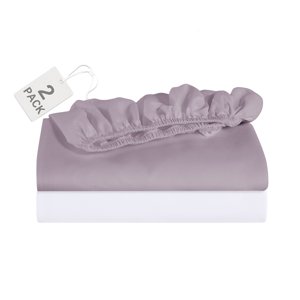 Mainstays 2-Pack Queen Fitted Sheets, Purple/White