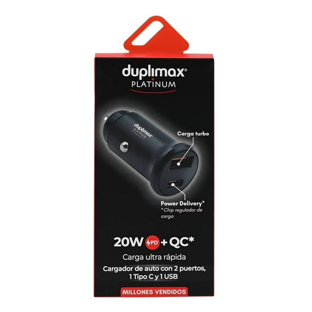 Cargador de Auto Duplimax Platinum 20 W PD+QC Negro