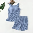 thumbnail image 4 of Shorts Sets For Women Sleeveless Solid Casual Tank Top Shorts Pajamas Set With Built In Bra Womens Summer Outfits Blue XL, 4 of 6
