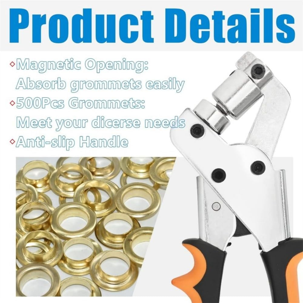 Grommet Tool Kit With 3/8 Inch (10mm) Diameter 100Pcs Grommets Eyelets For Fabric Tarps Leather Handheld Hole Punch Pliers Grommet Press Kits Pliers