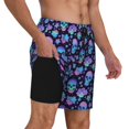 thumbnail image 2 of Naloa Skull flower funny Print Men Swim Trunks with Compression Liner ,Board Shorts,Men's Swim Shorts with Drawstring and Elastic Waistband-Medium, 2 of 6