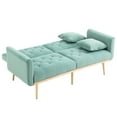thumbnail image 4 of 65" Velvet Futon Sofa Bed, Tufted Loveseat Couch, Convertible Futon Sofa Bed, Accent Sofa Recliner, Golden Metal Legs, 2 Couch Pillows, Mid Century Modern Sofa for Living Room Bedroom, Mint Green, 4 of 8