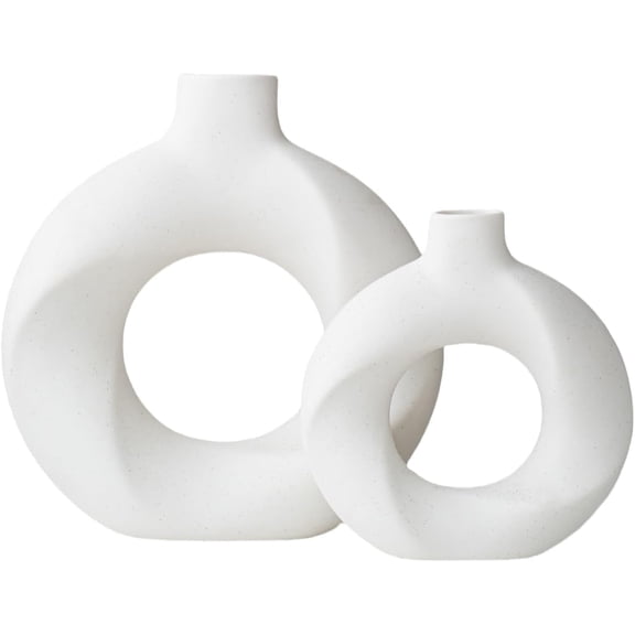 Modern Ceramic Vases 2 Pack, Boho Style Vase for Pampas Grass, Home Office Bedroom Table Decor, Wedding & Holiday Gift, White