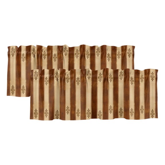 Vintage Stripe Valances for Window 2 Pack, Country Floral Texture Red Gold Striped Elegant Window Valance Curtains for Kitchen, Rod Pocket Short Curtains for Bathroom Bedroom Decor, 60" x 18"