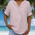 thumbnail image 5 of Junur Linen Shirts for Women V Neck Short Sleeve Cotton Tops Striped Linen Button Down Casual Dressy Shirt for Summer 2026, 5 of 8