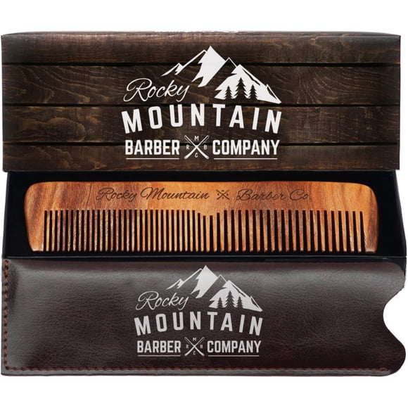 Peigne à Cheveux - Bois avec Antistatique et Anti-Accrochage à Dents Fines et Moyennes pour Barbe, Cheveux de Tête, Moustache avec Pochette de Transport et Boîte par Rocky Mountain Barbier Company