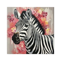 Stupell Industries Zebra with Pink Flowers Animals & Insects Painting Gallery Wrapped Canvas Art Print Wall Art, 24 x 24
