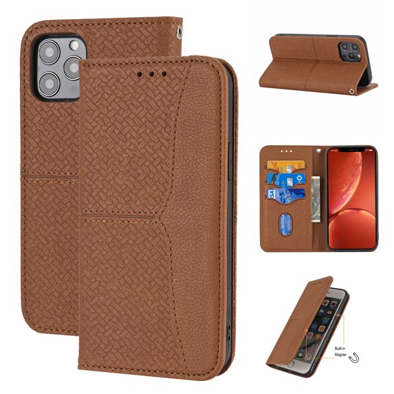 Dteck Wallet Case for Apple iPhone 14 Pro Max 6.7 inch (2022),Drop Protection Premium PU Leather Magnetic Closure Flip Holder ID Credit Card Slots Purse Phone Cover with Wrist Strap,Brown