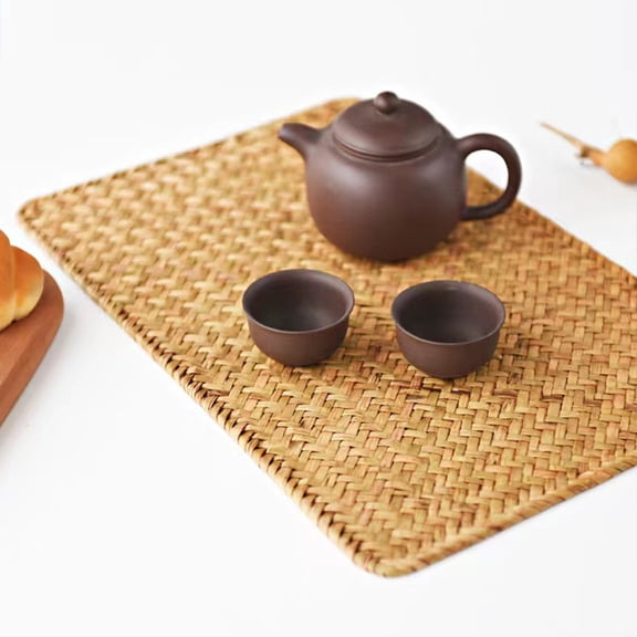 LEORX Tableware Cushion Straw Table Placemat Rectangular Dining Table Pad for Kitchen 1Pcs