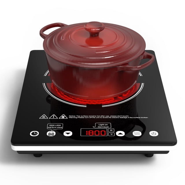 Electric Cooktop Single Burner Portable Stove 1800W 110v -120v Countertop Hot Plates Electric Plug in, Touch Control, Child Lock, 9 Power Levels Low