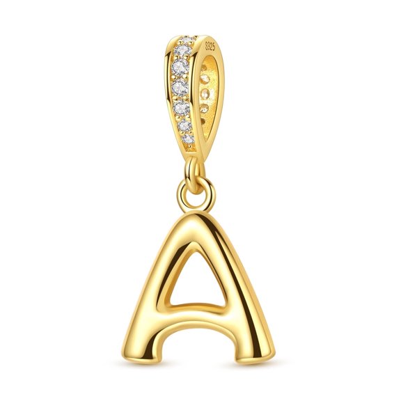 MULA Original S925 Sterling Silver Alphabet Letter A Charms Gold Plated Pave AAA CZ DIY Pendant fit Bracelets Gift for Women with Pouch