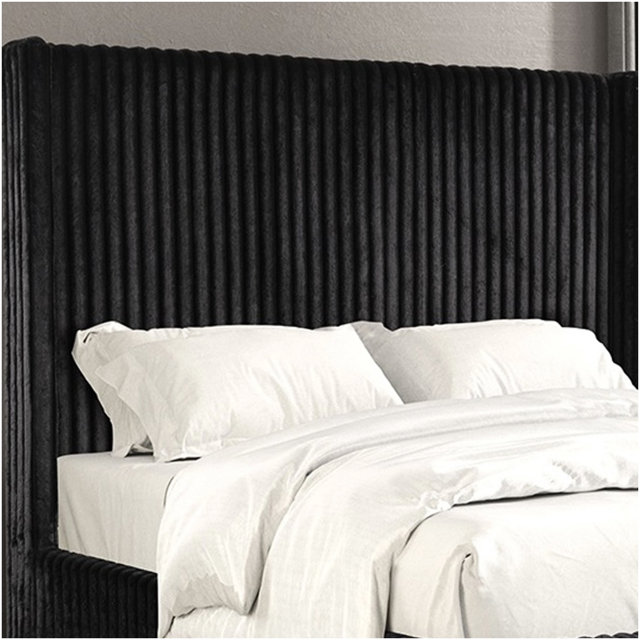 Queen Upholstered Platform Bed Frame with Storage Base, Black Chenille Fabric, Modern Style Mattress Foundation, No Box Spring Required