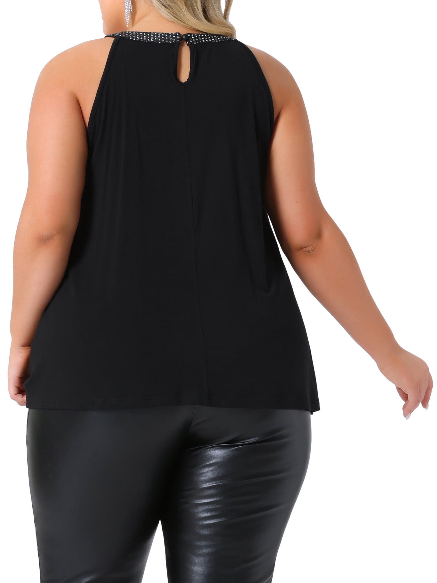 DARING DIVA Women's Plus Sparkling Flowy Cami Shirt Blouse 1X Black