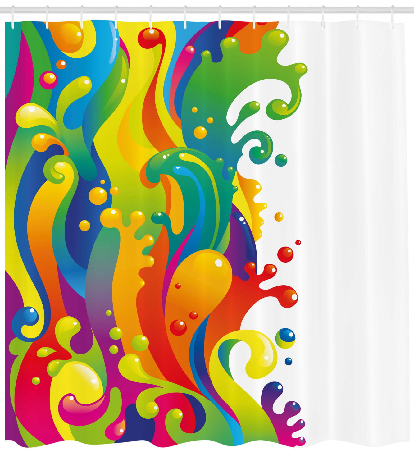 Rainbow Colors Pattern Shower Curtain Fabric Decor Set with Hooks 4 Sizes