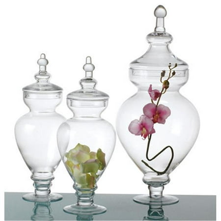 Diamond Star 83140 15 x 22 in. Digonal 6 x 9.5 Glass Jar with Lid 2 Small 1 Large Set,