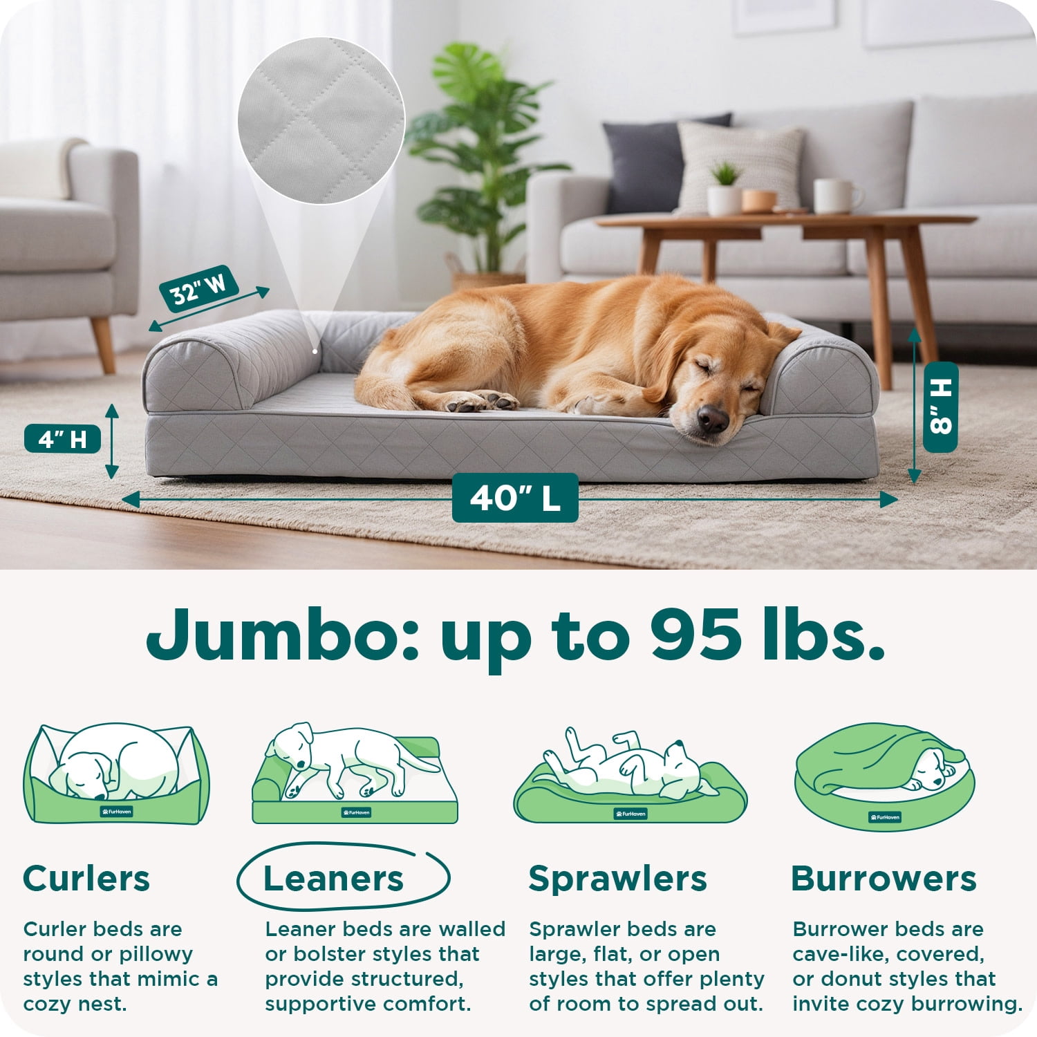 Furhaven Cooling Gel Dog Bed w/ Removable Bolsters & Washable Cover,Quilted Sofa, Jumbo/XL, Silver Gray, 1 Count