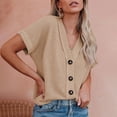 thumbnail image 2 of Penkiiy Womens Summer Tops 2024 Waffle Knit Button Down Shirts Casual V Neck Short Sleeve Shacket Jacket Dressy Blouses 2XL Beige, 2 of 8