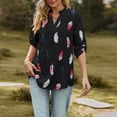 thumbnail image 6 of Summer Tops for Women Viikei Womens Tops Long Sleeve Dressy,Women's New V-neck Feather Print 3/4 Sleeve Loose Tops Shirt Black XL, 6 of 9