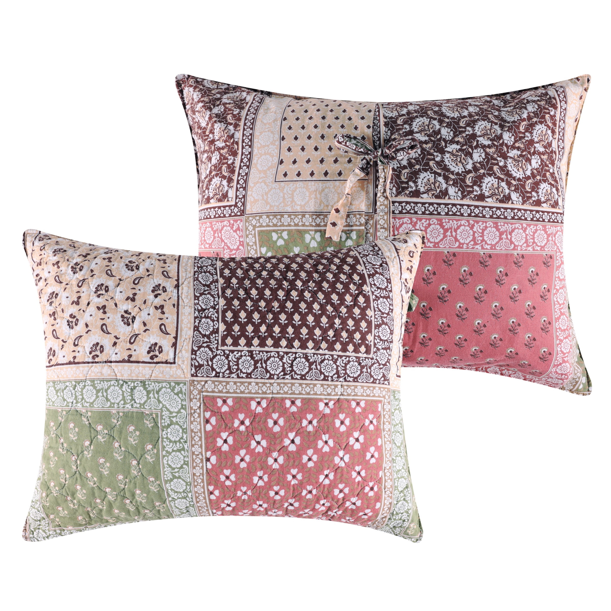 Greenland Home Fashions Priya Cotton-Rich Patchwork Print Boho Pillow Sham, King, for Teens and Adults