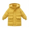 thumbnail image 3 of Swuxness Toddler Hooded Fleece Warm Long Jacket, Kids Winter Long Sleeve Jacket, Toddler Solid Color Zipper Thickened Mid Long Coat with Pockets Casual Jacket Yellow, 7-8 Years, 3 of 5