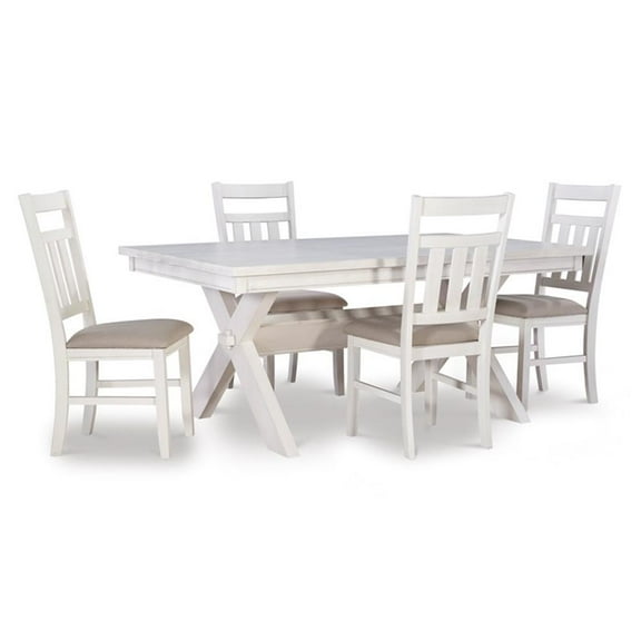 Pemberly Row 5-Piece X-Frame Wood Dining Set with Padded Seats in Smokey White