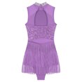thumbnail image 6 of SiiRoh Womens Glittery Sequins Tassel Dance Dress for Latin Jazz Leotard Lyrical Dancewear Purple M, 6 of 7