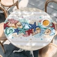 thumbnail image 2 of Blue Starfish Beach Round Tablecloth, Fitted Table Cover with Elastic for 45"-54" Round Tables, Summer Coral Conch Coastal Retro Beige Table Cloth Outdoor Indoor Dinning Party Waterproof Tablecloths, 2 of 7