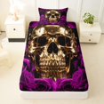 thumbnail image 3 of Castle Fairy Gothic Gold Skull Twin Sheets 3pcs,Romantic Floral Rose Bedding,Gold Violet Black,1 Fitted Sheet,1 Flat Sheet and 1 Pillowcase, 3 of 6