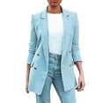 thumbnail image 2 of Meichang Women's Blazers Solid Color Notch Lapel Long Sleeve Blazers Jackets Business Casual Office Work Slim Double Breasted Suits Jackets with Pockets Light blue S, 2 of 9