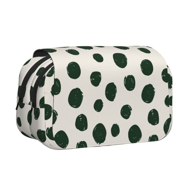 Disketp Abstract Green Polka Dot Estuche de Lápices de Doble Capa con Tapa Abatible y Cremallera, Organizador Escolar para Adolescentes y Adultos