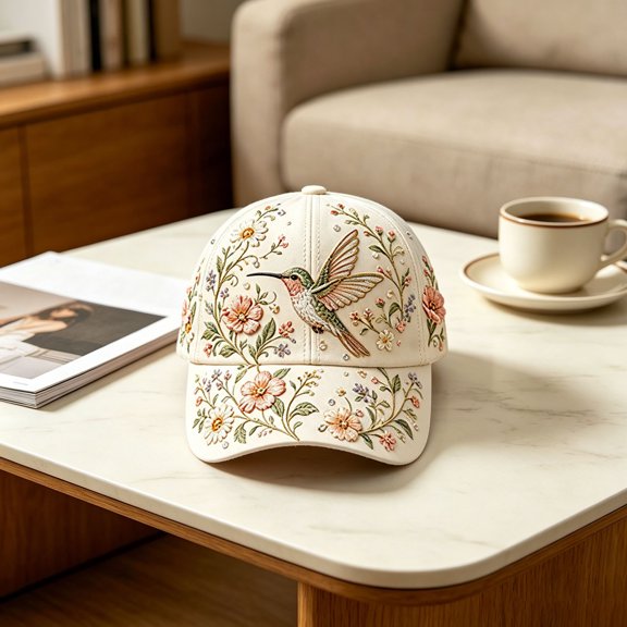 Embroidered Floral Baseball Cap Lightweight Adjustable Sun Hat for Outdoor Travel Casual Wear 9.1 x 6.7 Inch