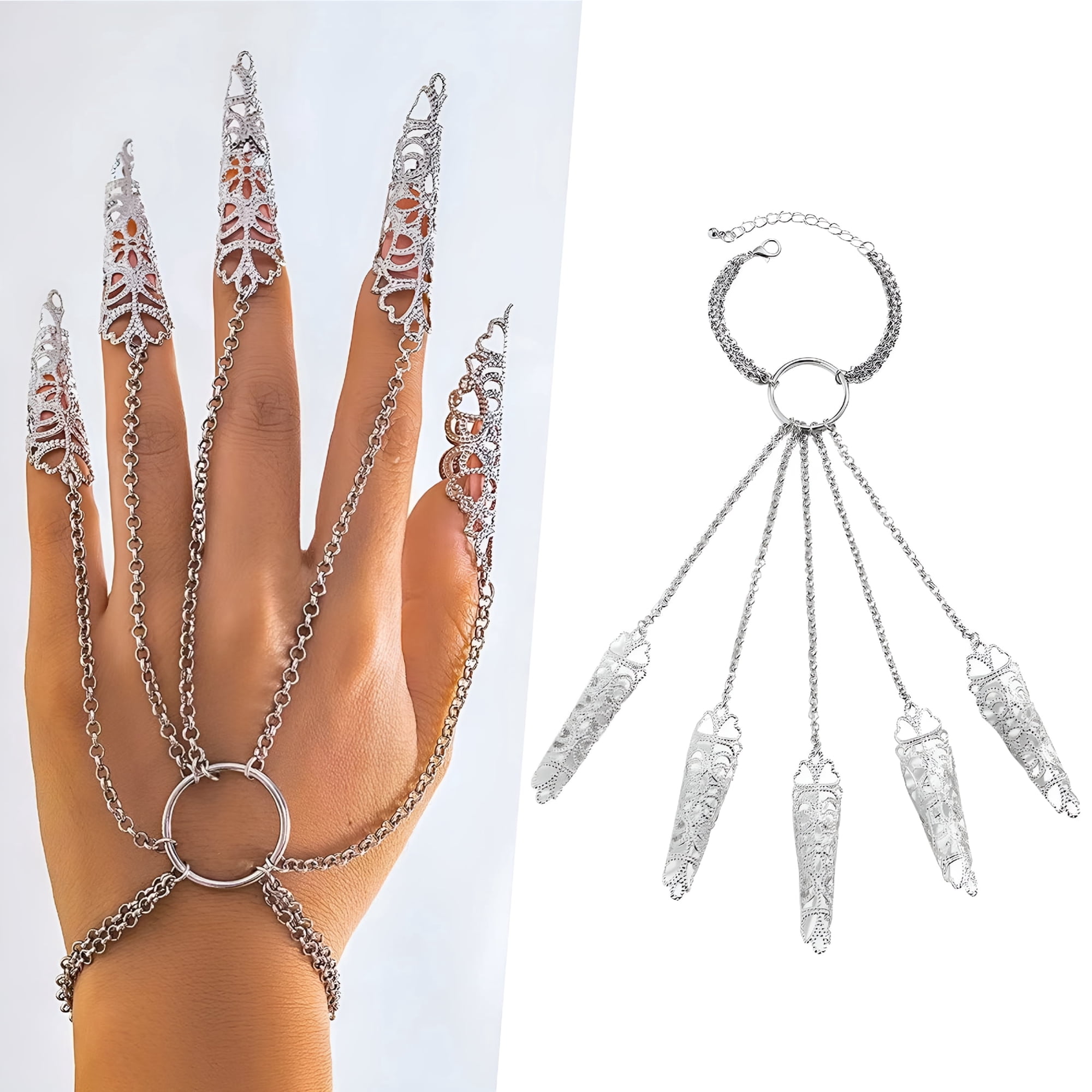 DESIGNICE 2026 New Bracelets Gothic Halloween Chain Finger Bracelet Personalized Tapered Tassel Nail Hand Back Chain Nail Bracelet