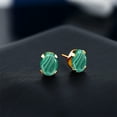 thumbnail image 3 of Gem Stone King 18K Yellow Gold Plated Silver Green Malachite Stud Earrings for Women Men | 4.00 Cttw | Gemstone Birthstone | Oval 8X6MM, 3 of 4