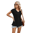 thumbnail image 3 of Blusas de Mujer de Corta de Verano, Informales, con Cuello en V, Blusas Lisas, Túnicas Plisadas Negro XL, 3 of 9