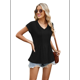 thumbnail image 3 of Blusas de Mujer de Corta de Verano, Informales, con Cuello en V, Blusas Lisas, Túnicas Plisadas Negro L, 3 of 9