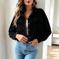 thumbnail image 3 of cocolona Cropped Jackets for Women Lapel Button Down Trendy Tops Casual Long Sleeve Fall Short Outerwear, 3 of 7