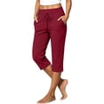 thumbnail image 2 of Cotton Capris for Women Beach Pants Drawstring Cotton Capris Fashion Comfortable Capris Pedal Pushers Breathable Capris Casual Summer Pants Loose Fit Split Button Summer Crop Pants Wine XL, 2 of 9