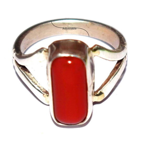 6.25 Carat Natural Italian Red Coral / Moonga Munga Gemstone Handmade Punchdhatu Adjustable Ring For Men's and Women's