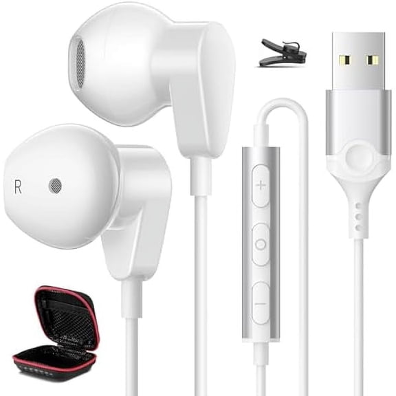 USB Earbuds with Microphone for PC, USB A Earbuds, 7.5FT in-Ear Corded Headset for Laptop, Noise Cancelling Volumn Control Mute Headphones for Office Gaming Kids School