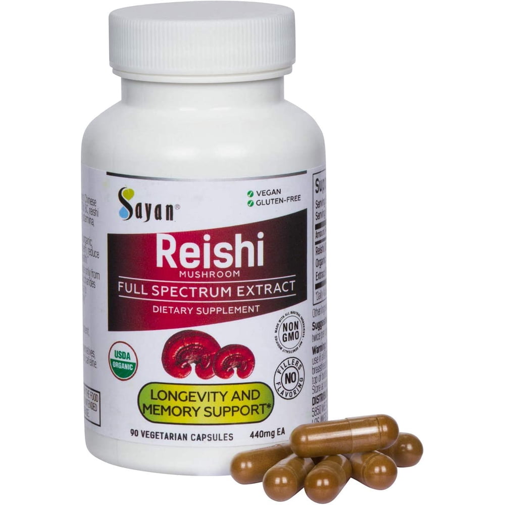 Sayan Reishi Mushroom Extract Capsules USDA Organic, Pure No Fillers