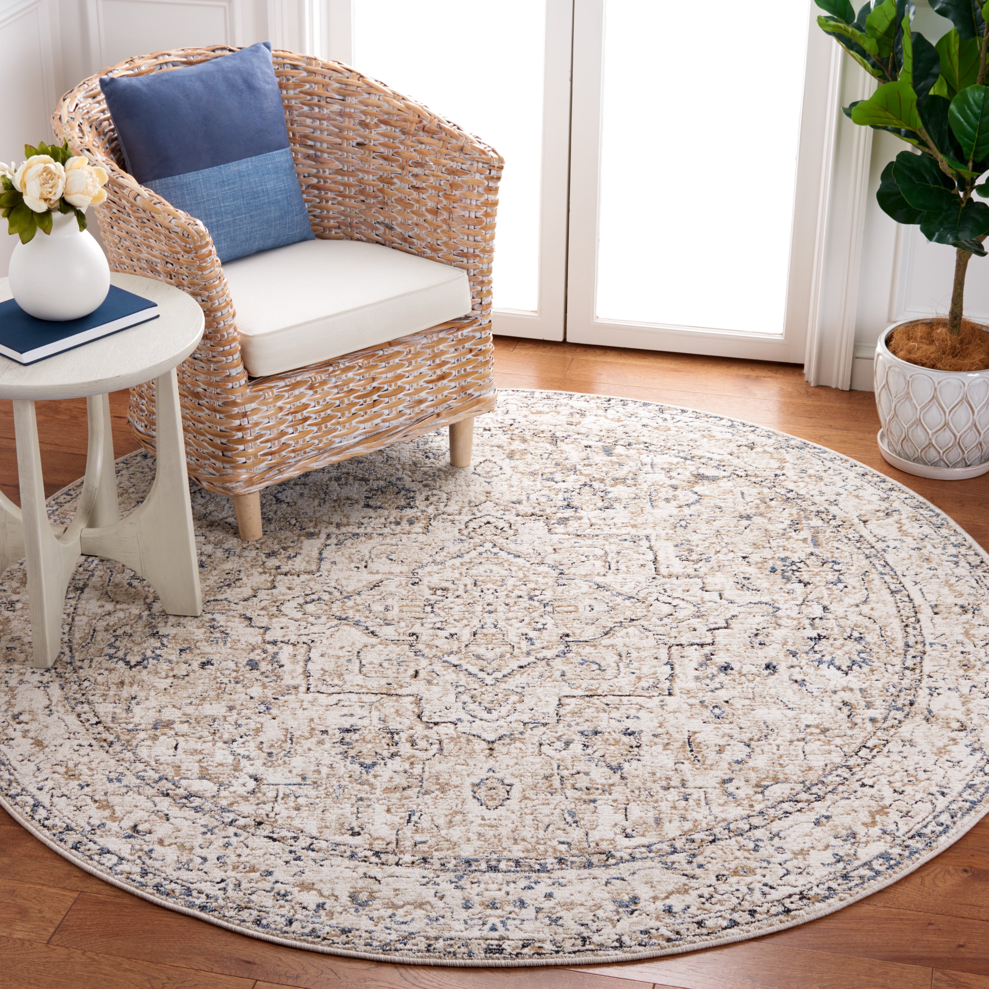 SAFAVIEH Vivaldi Marjory Medallion Area Rug, Ivory/Light Olive, 6'7" x 6'7" Round