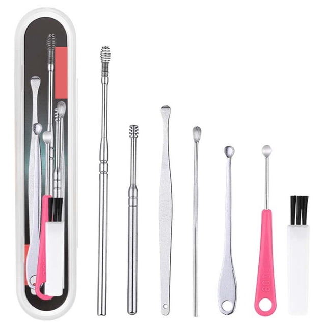 Kit De Eliminación De Cera De Oídos, Juego De Herramientas De Limpieza De Oídos Herramienta De Eliminación De Cera De Oídos Con Cepillo De Limpieza, Caja De Almacenamiento De 7 Piezas Serendint CE007039-00