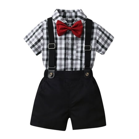 

Toddler Boys Short Sleeve Plaid Prints T Shirt Tops Shorts Child Kids Gentleman Outfits Toddler Boy Suit Suspender Outfits for Toddler Boys