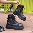 thumbnail image 5 of Jamicy Ankle Boots for Women Solid Color Mid Heel Booties Goth Round Toe Mesh Cutout Boots Women Lace Up Motorcycle Wedges, 5 of 9