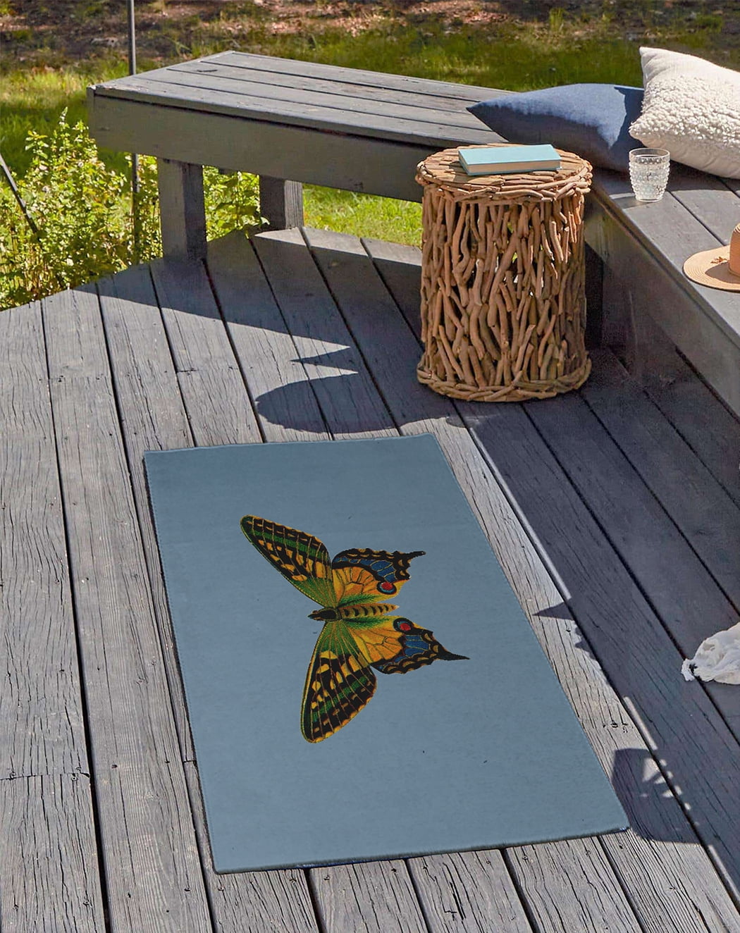 24" 36" Simply Daisy Colorful Swallowtail Butterfly Novelty Chenille Area Rug, Dusty Smoke Blue
