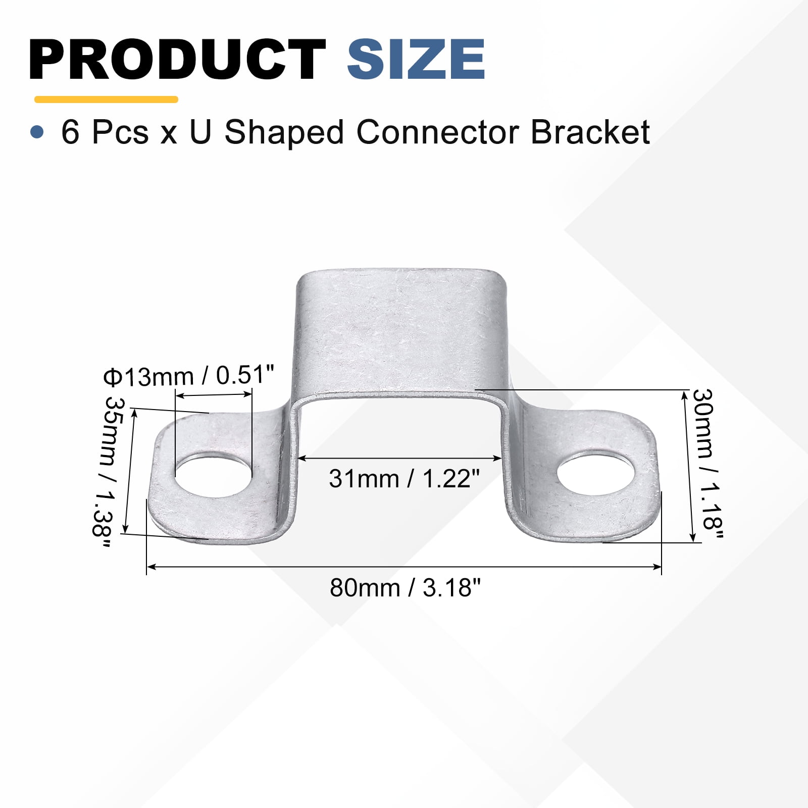 Uxcell 6 Pack 31x30 mm U Shaped Connector Bracket, Square Tube Strap Clamp Galvanized Steel Pipe Clamp Wood Deck Fence Post Tie for Water Pipes Stairs Railing Installation, Silver