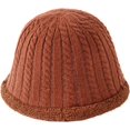 thumbnail image 6 of CoCopeaunts Thick Knitting Bucket Hat Hemp Flower Twist Reversible Fisherman Hat Autumn Winter Bowler Hat with Lambs Wool Brim, 6 of 8