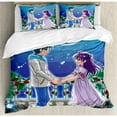 thumbnail image 3 of Anime Twin Size Duvet Cover Set, Illustration of Romantic Couple Holding Hands under Moonlight Love in Manga Themed Print, Decorative 2 Piece Bedding Set with 1 Pillow Sham, Multi, by Ambesonne, 3 of 3